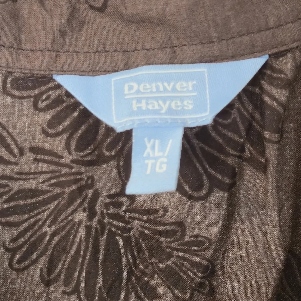 Denver Hayes XL Brown Ombre Floral Cotton Short Sleeve Blouse Tropical Boho - Picture 4 of 15